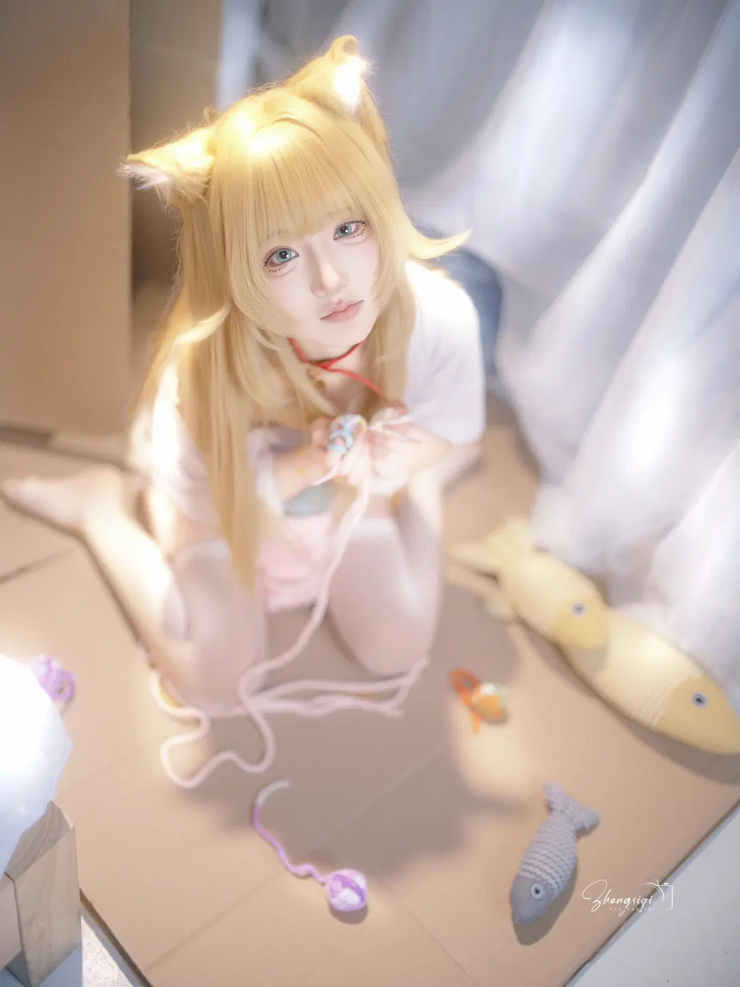 纸箱毛线球与白丝猫耳，慵懒居家风cosplay - 坏坏孩子琦 - 第12张