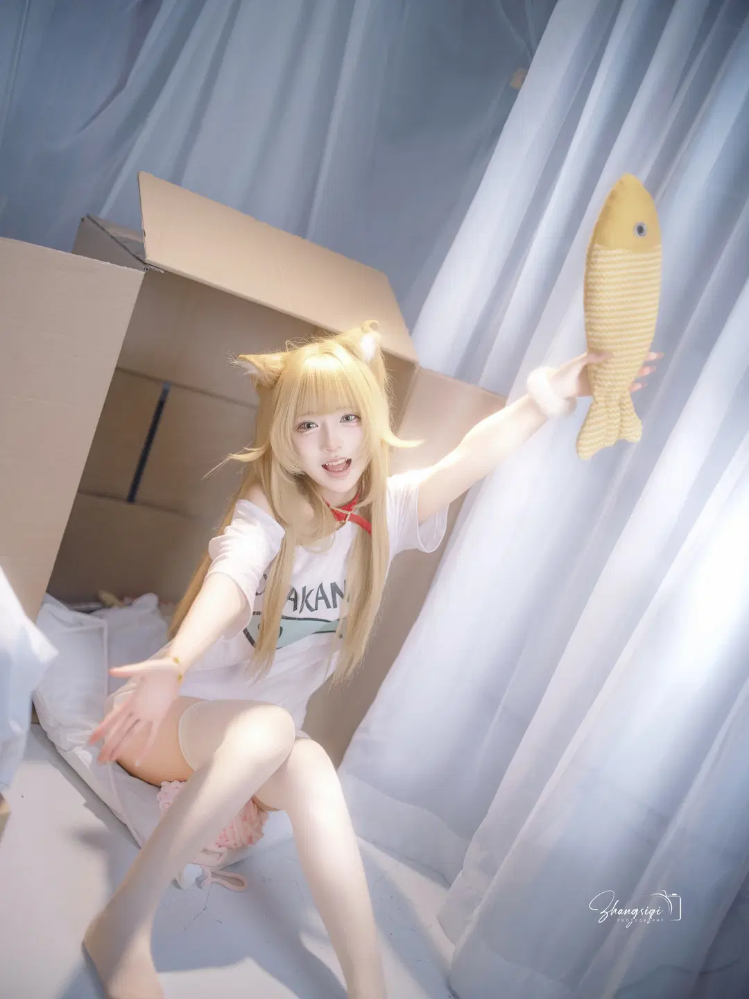 纸箱毛线球与白丝猫耳，慵懒居家风cosplay - 坏坏孩子琦 - 第3张