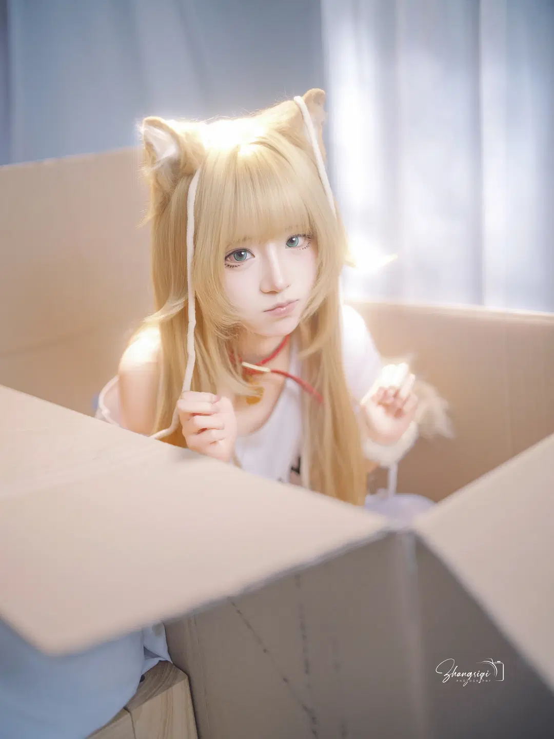 纸箱毛线球与白丝猫耳，慵懒居家风cosplay - 坏坏孩子琦 - 第4张