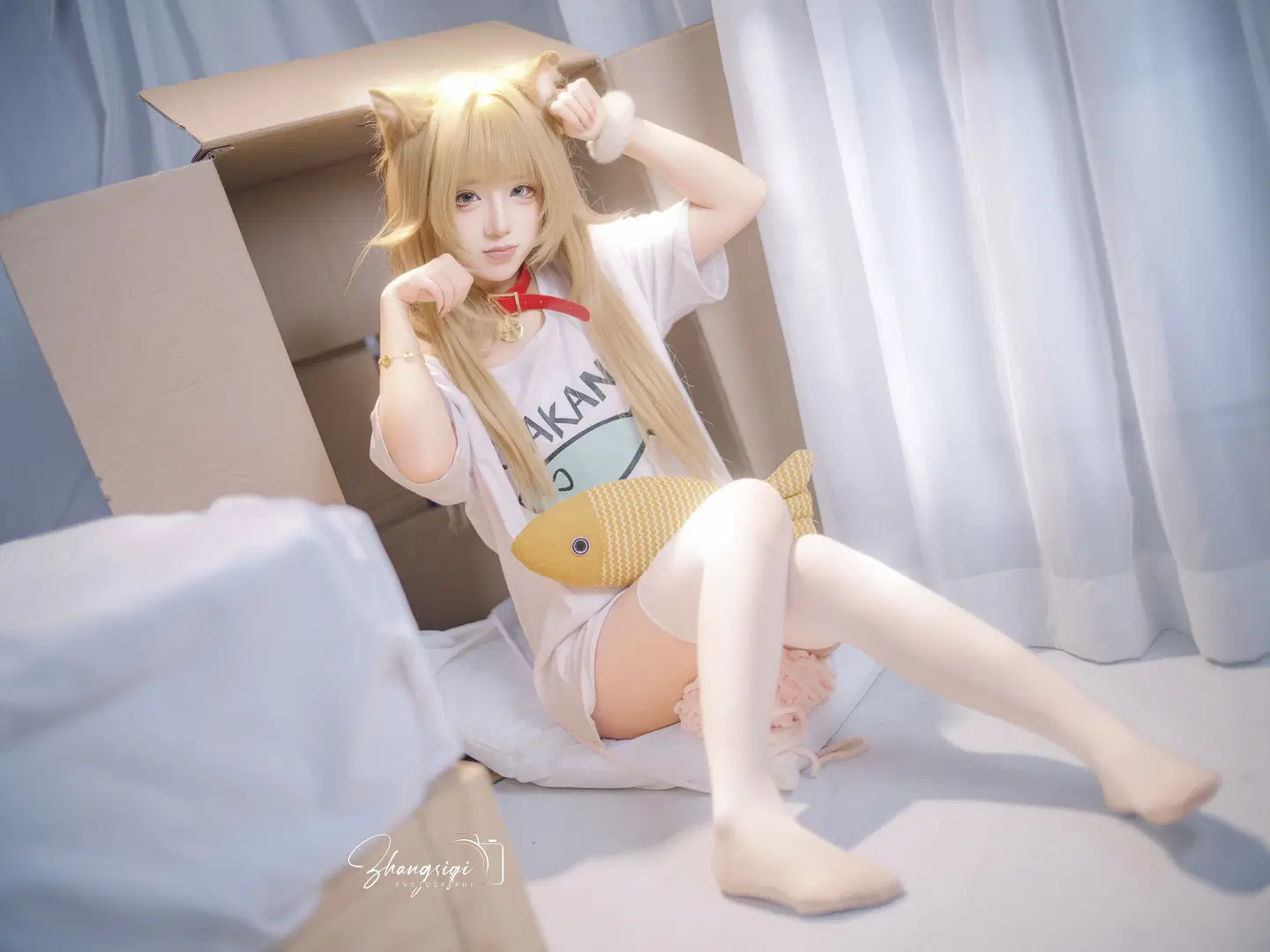 纸箱毛线球与白丝猫耳，慵懒居家风cosplay - 坏坏孩子琦 - 第5张
