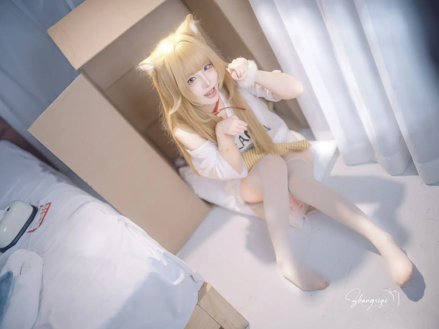 纸箱毛线球与白丝猫耳，慵懒居家风cosplay - 坏坏孩子琦 - 第6张