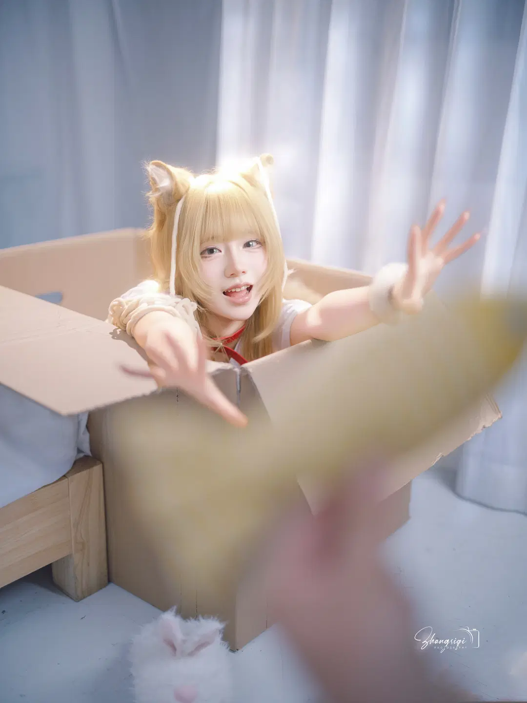纸箱毛线球与白丝猫耳，慵懒居家风cosplay - 坏坏孩子琦 - 第7张