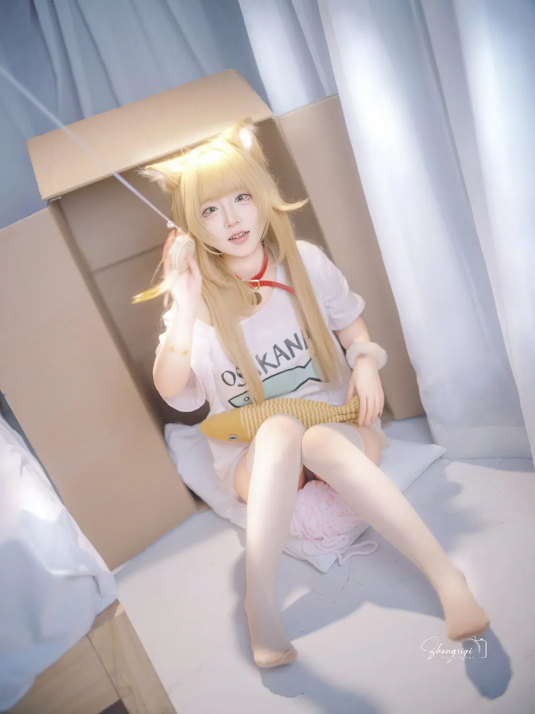纸箱毛线球与白丝猫耳，慵懒居家风cosplay - 坏坏孩子琦 - 第8张