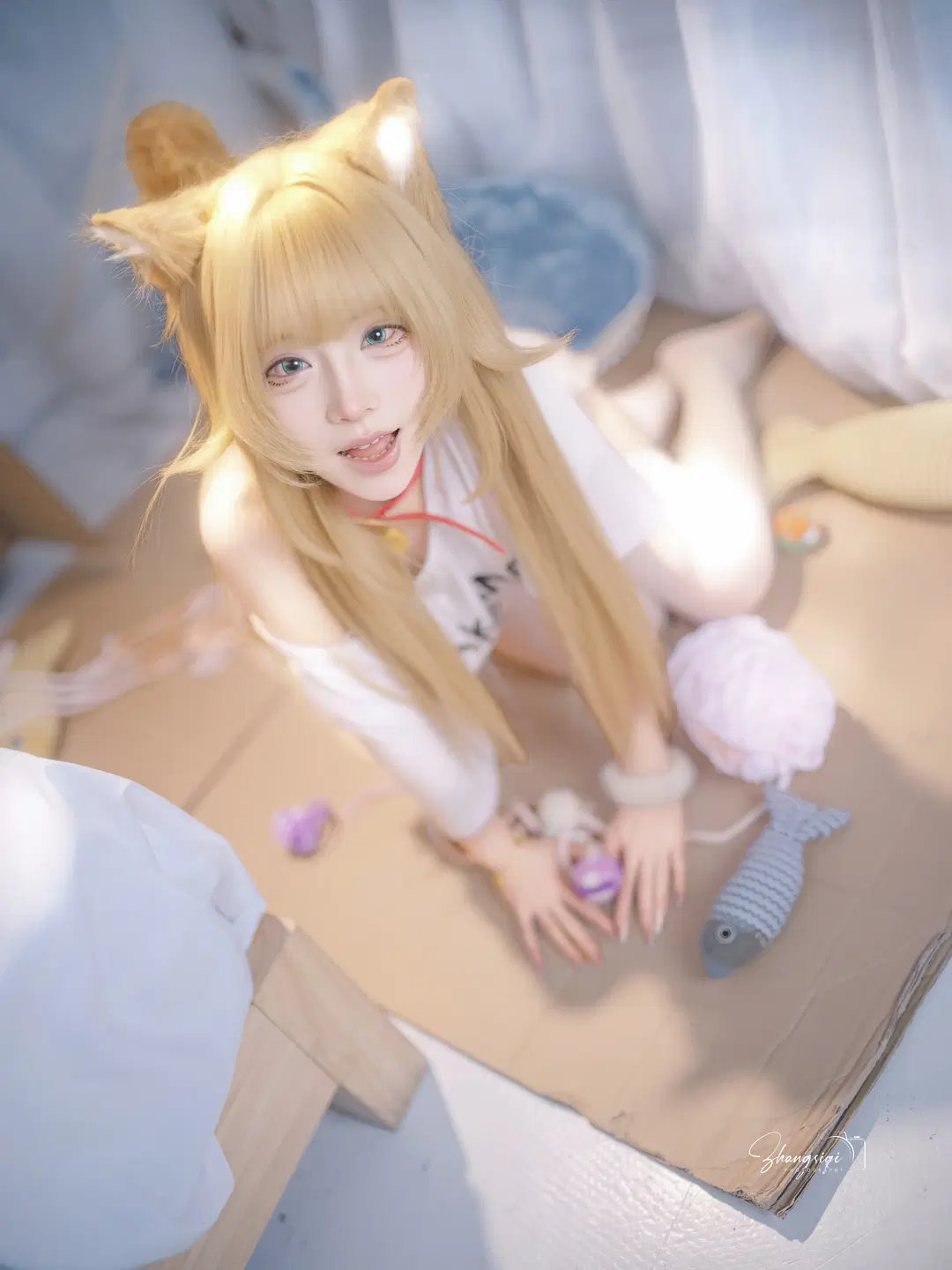 纸箱毛线球与白丝猫耳，慵懒居家风cosplay - 坏坏孩子琦 - 第9张