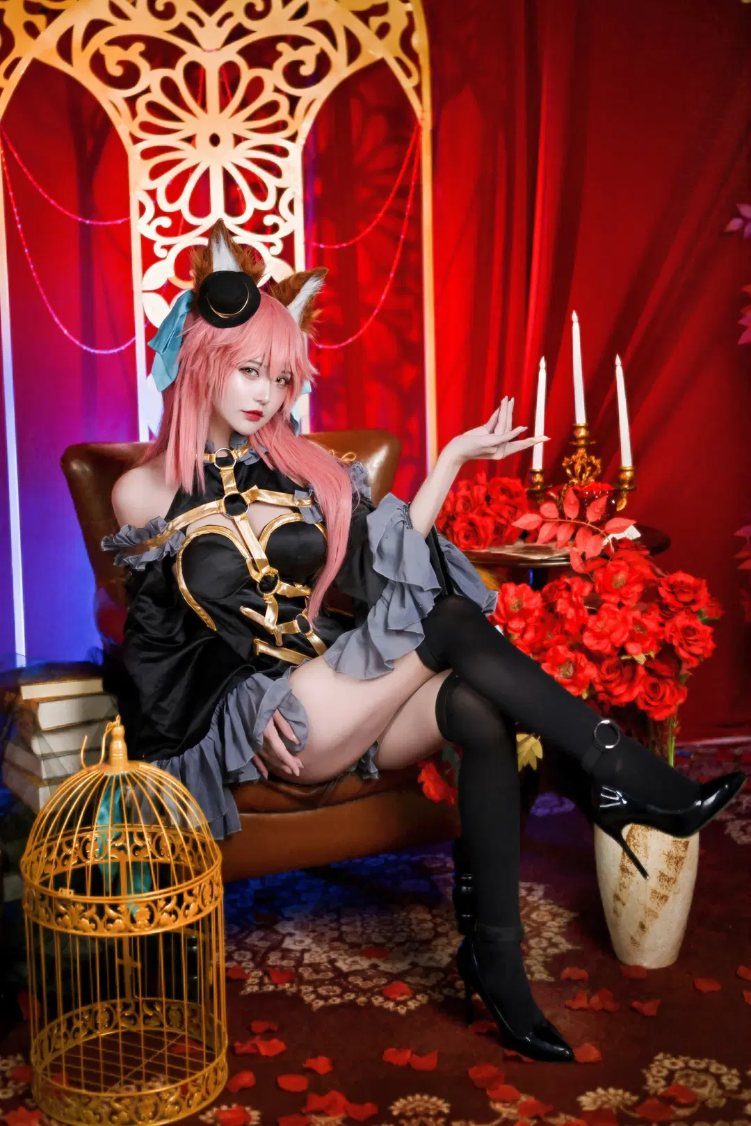 二次元cosplay, FGO, 黑丝, 玉藻前cos, 玉藻前漆黑魔术师
