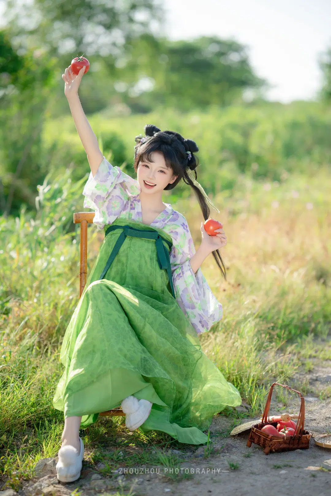 把种田文照进现实，这套绿紫配色田园汉服真的太出片了 - 一碗粥粥📷 - 第3张