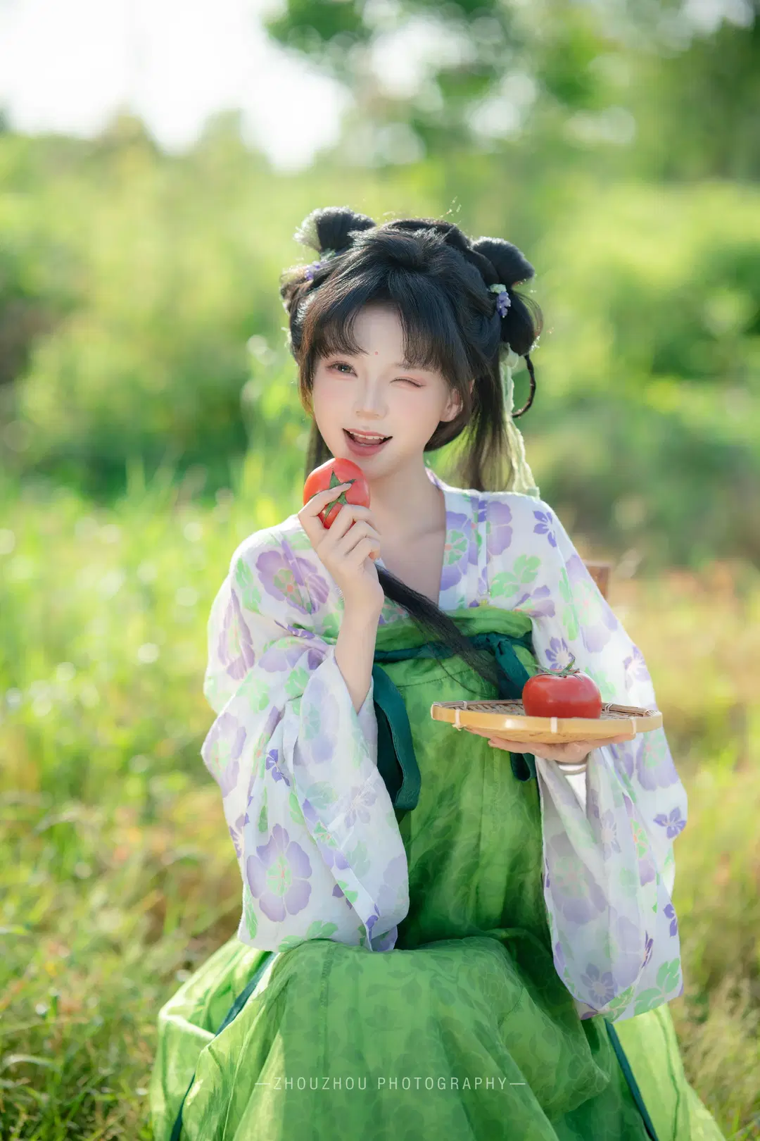 把种田文照进现实，这套绿紫配色田园汉服真的太出片了 - 一碗粥粥📷 - 第4张