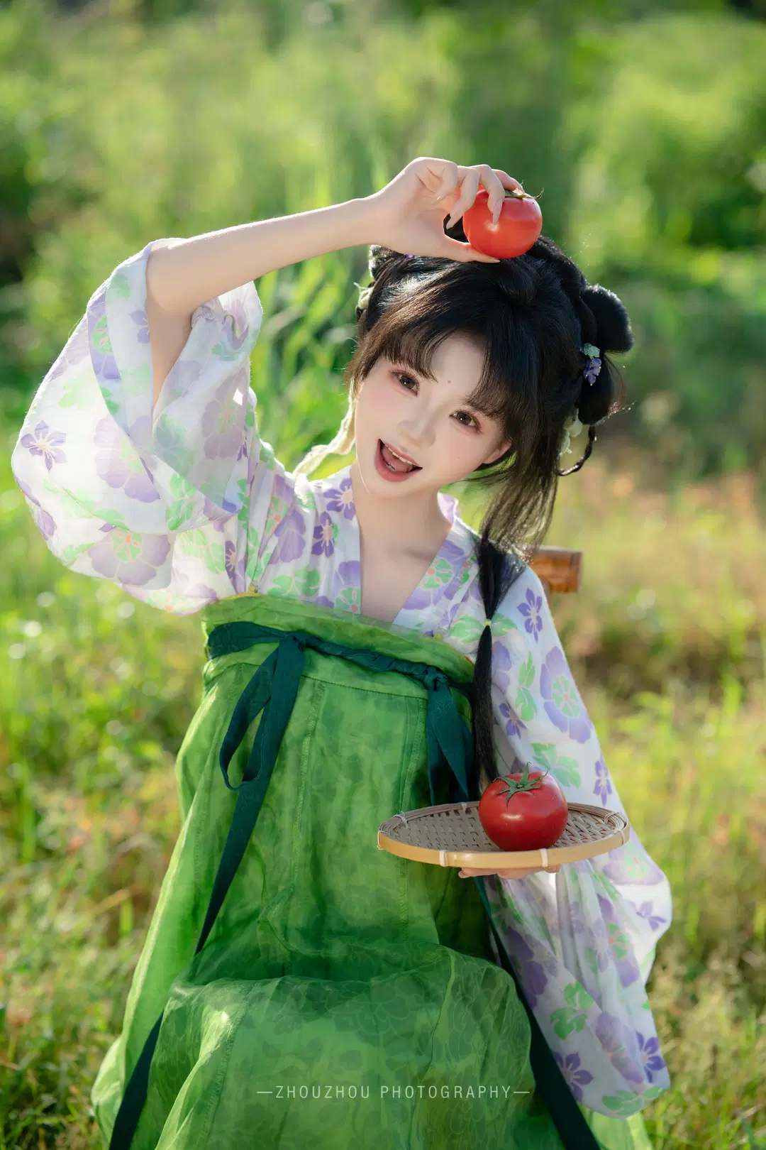 把种田文照进现实，这套绿紫配色田园汉服真的太出片了 - 一碗粥粥📷 - 第7张