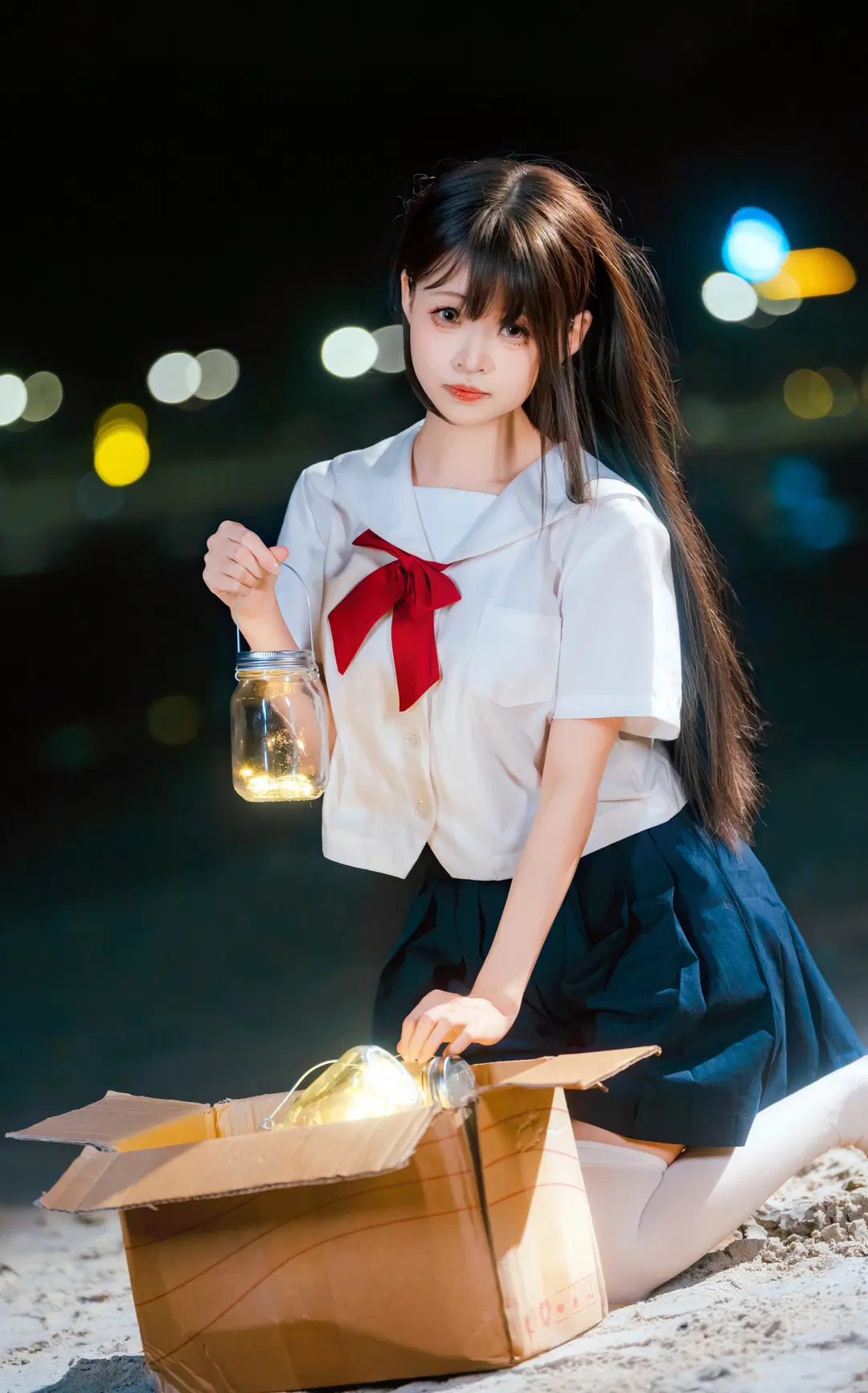 夜海提灯JK制服写真 氛围感夜景人像记录 - 小红帽 - 第2张