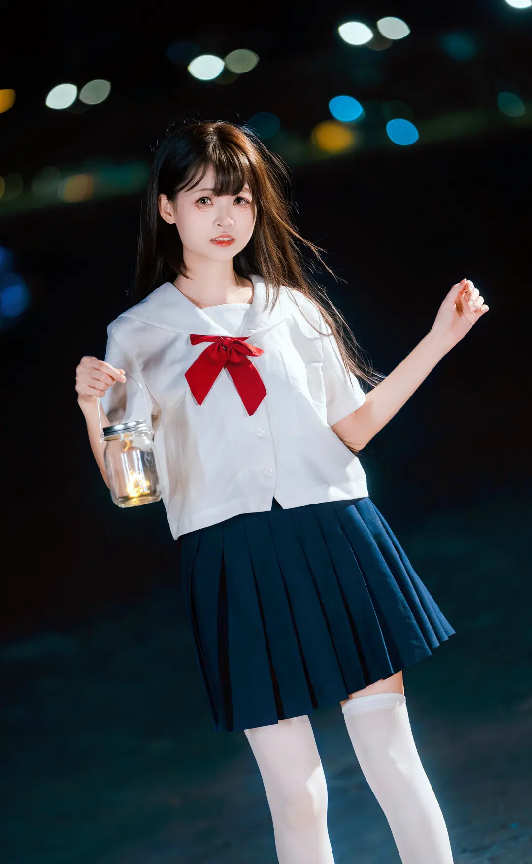 夜海提灯JK制服写真 氛围感夜景人像记录 - 小红帽 - 第5张