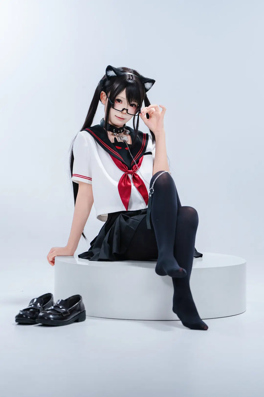 水手服, 黑丝, 制服写真, 猫娘cos, 棚拍日常