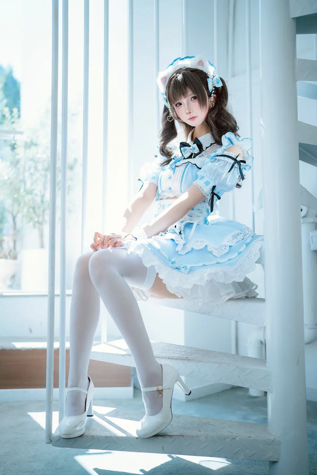 猫耳, 女仆装, 萌妹, 白丝, cosplay摄影
