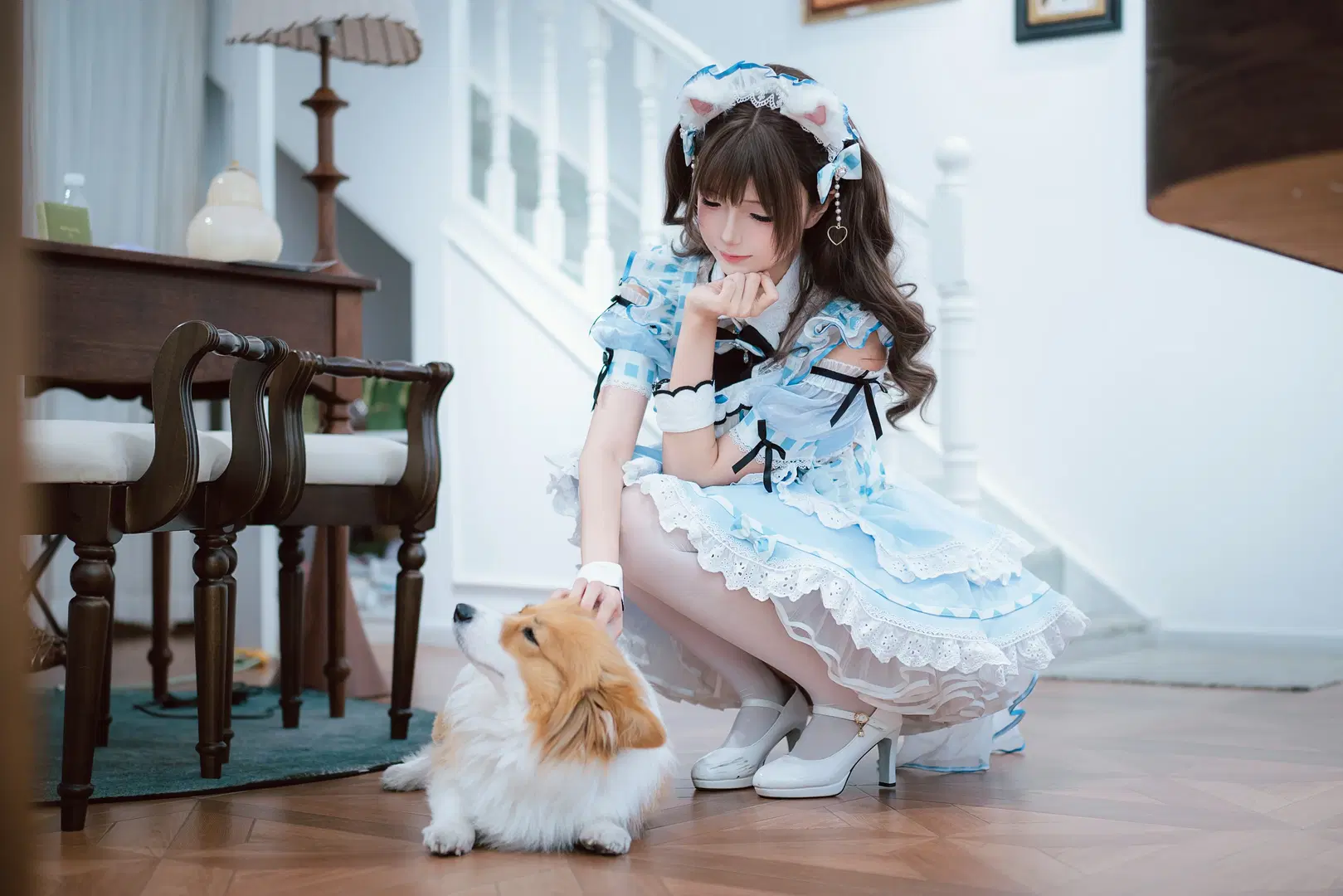 Blue and white checkered cat Maid outfit: Indoor fresh light and shadow portrait diary by 六幺幺 - Image 2