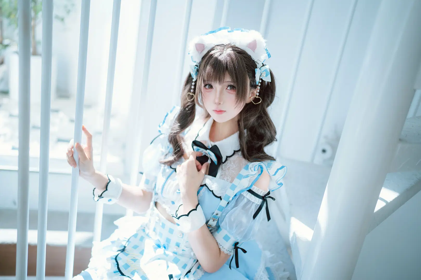 Blue and white checkered cat Maid outfit: Indoor fresh light and shadow portrait diary by 六幺幺 - Image 4