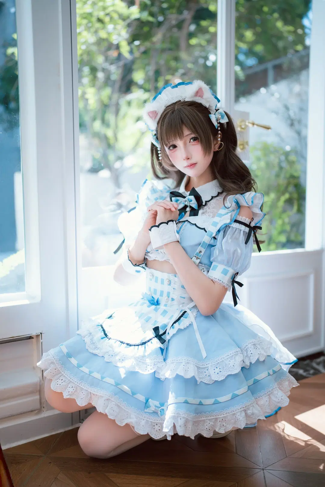 Blue and white checkered cat Maid outfit: Indoor fresh light and shadow portrait diary by 六幺幺 - Image 5