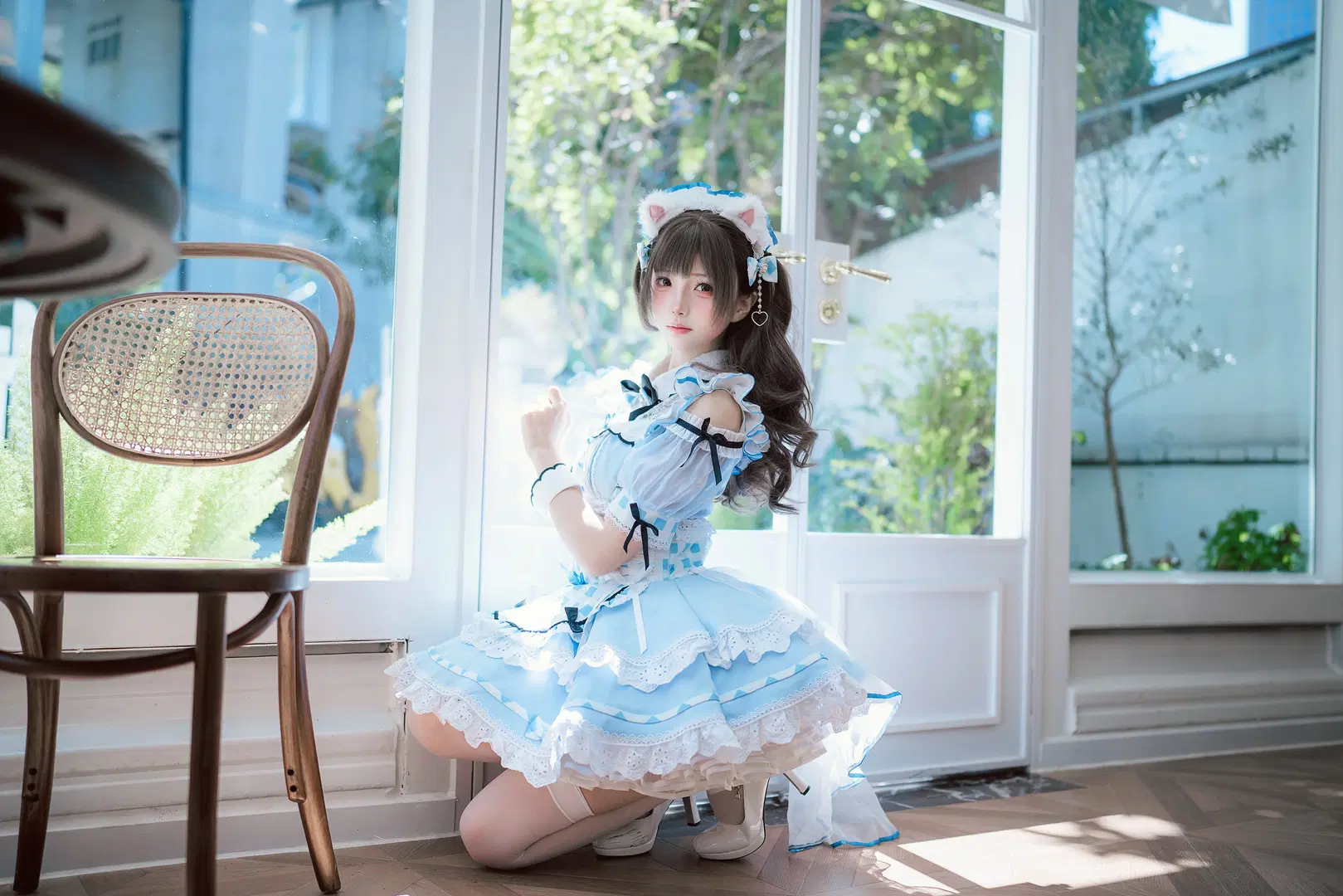 Blue and white checkered cat Maid outfit: Indoor fresh light and shadow portrait diary by 六幺幺 - Image 6