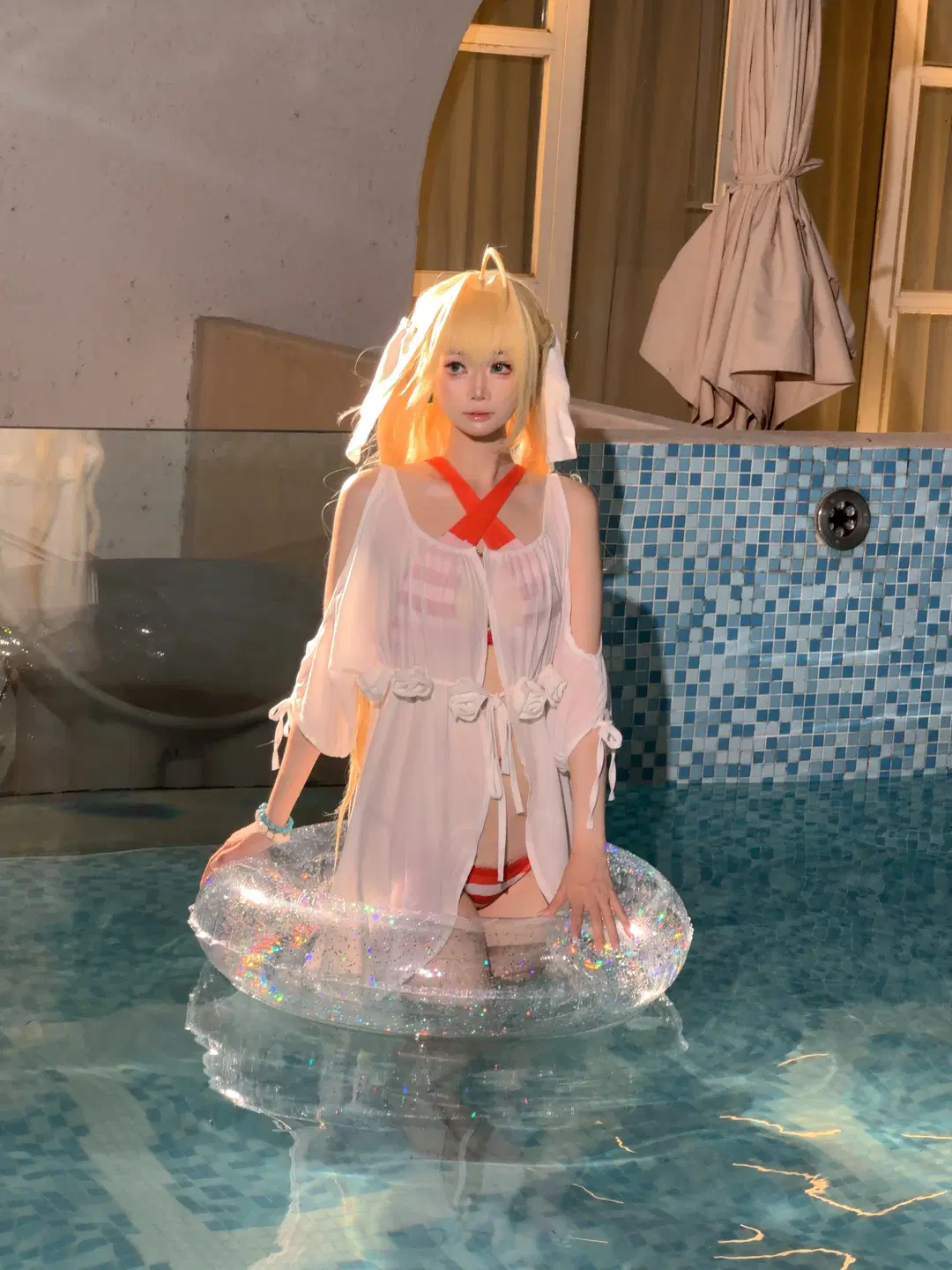 Swimsuit cosplay, Fate/Grand Order, Nero Cosplay, Stockings cosplay, Pool cosplay