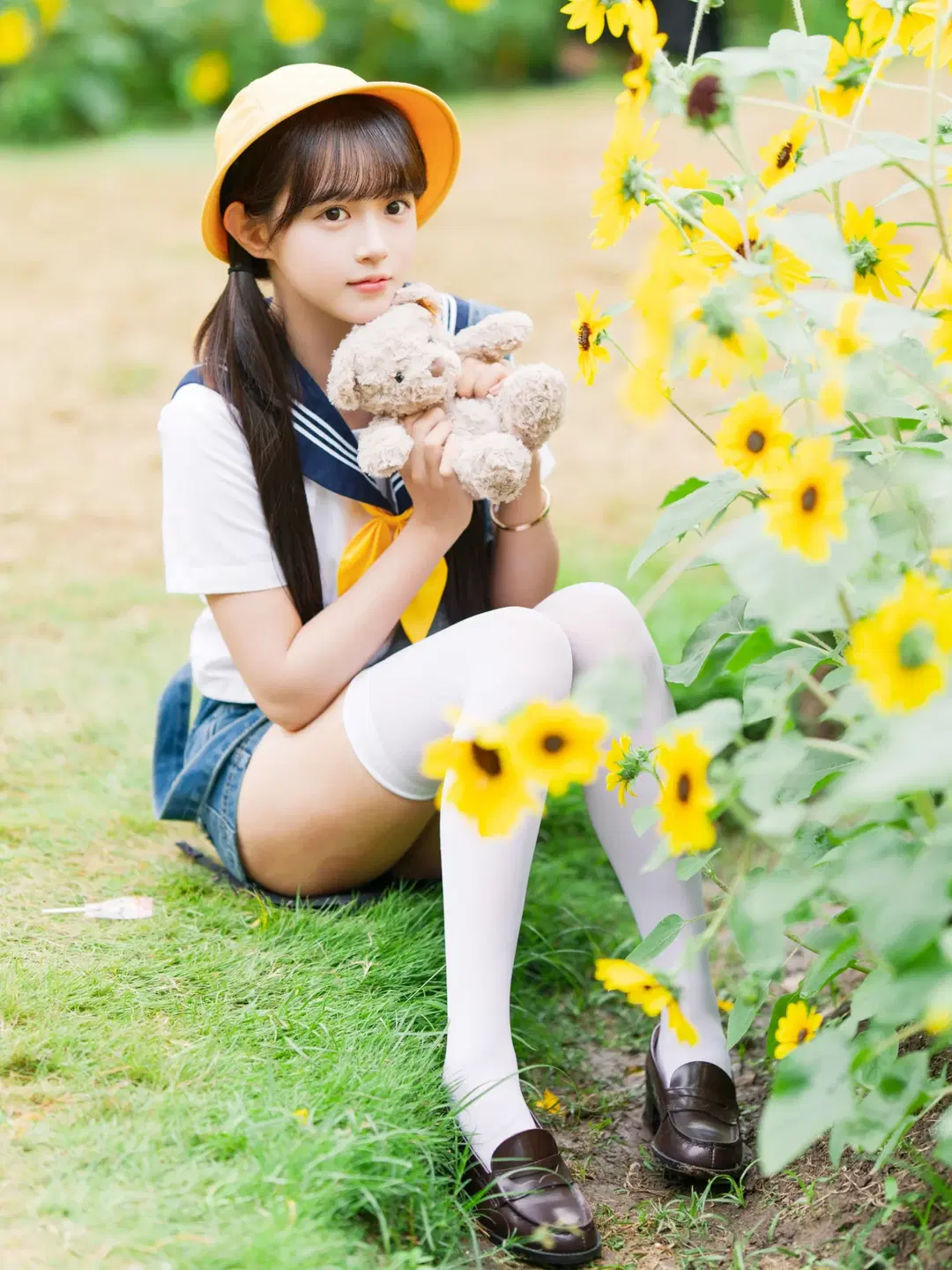 Sailor Uniform Girl in a Sea of Sunflowers by 阿宏 - Image 2
