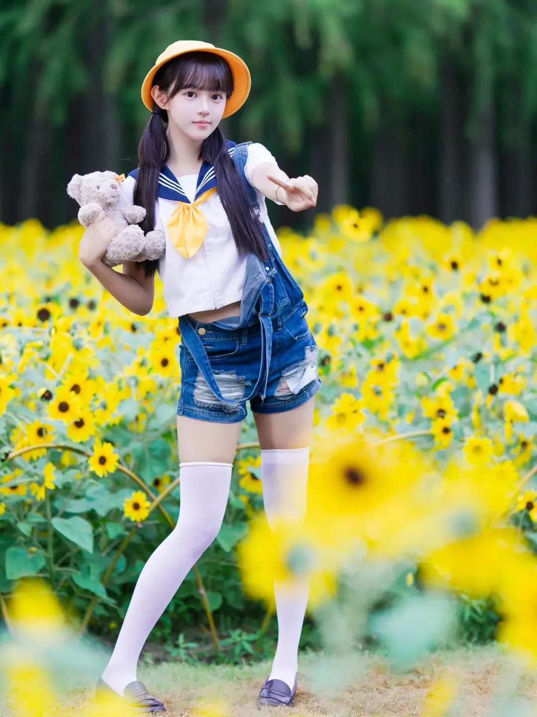 Sailor Uniform Girl in a Sea of Sunflowers by 阿宏 - Image 4