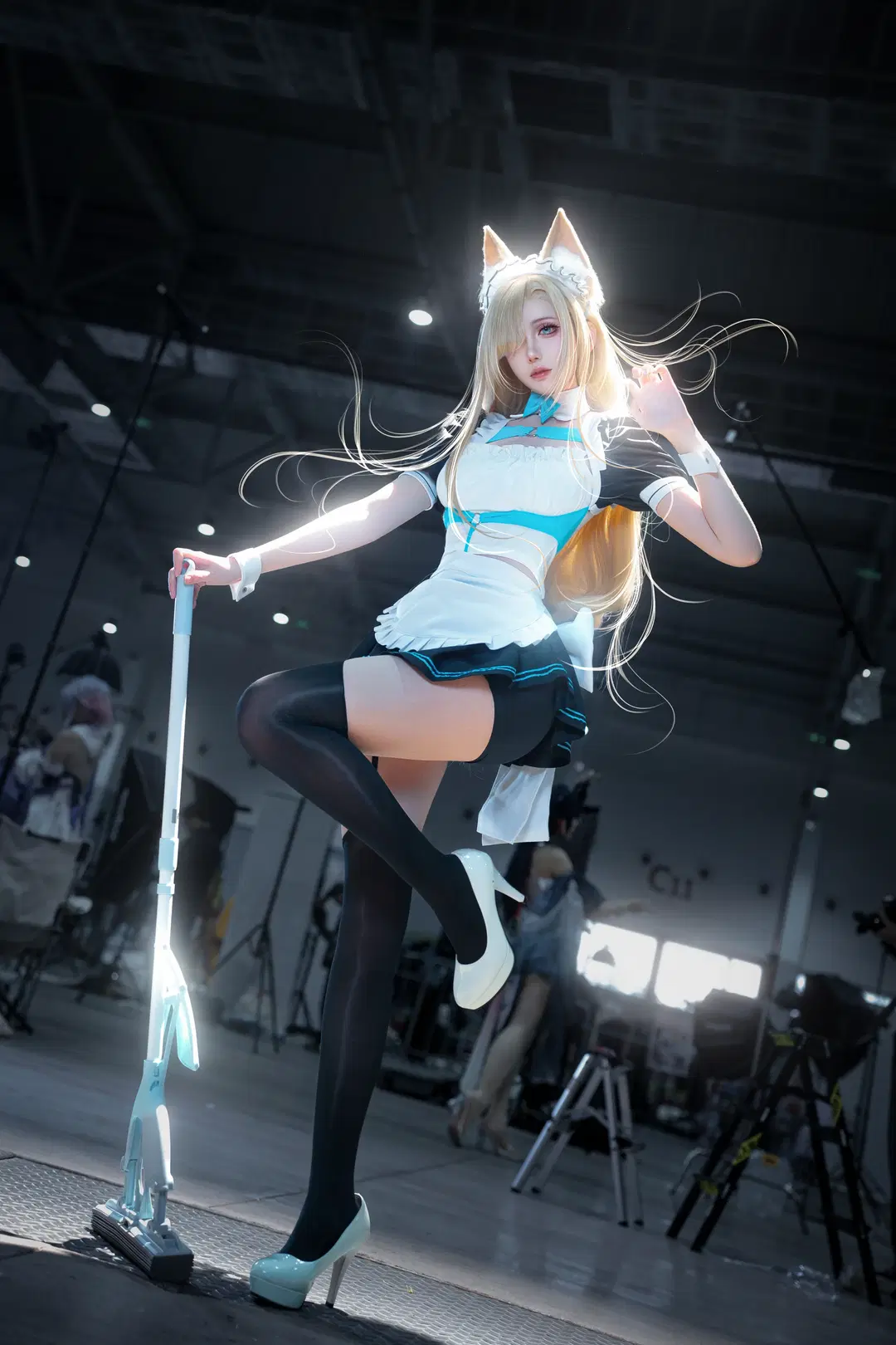 Blue Archive, Maid outfit, Animal ears, Asuna cosplay, Over-the-knee stockings