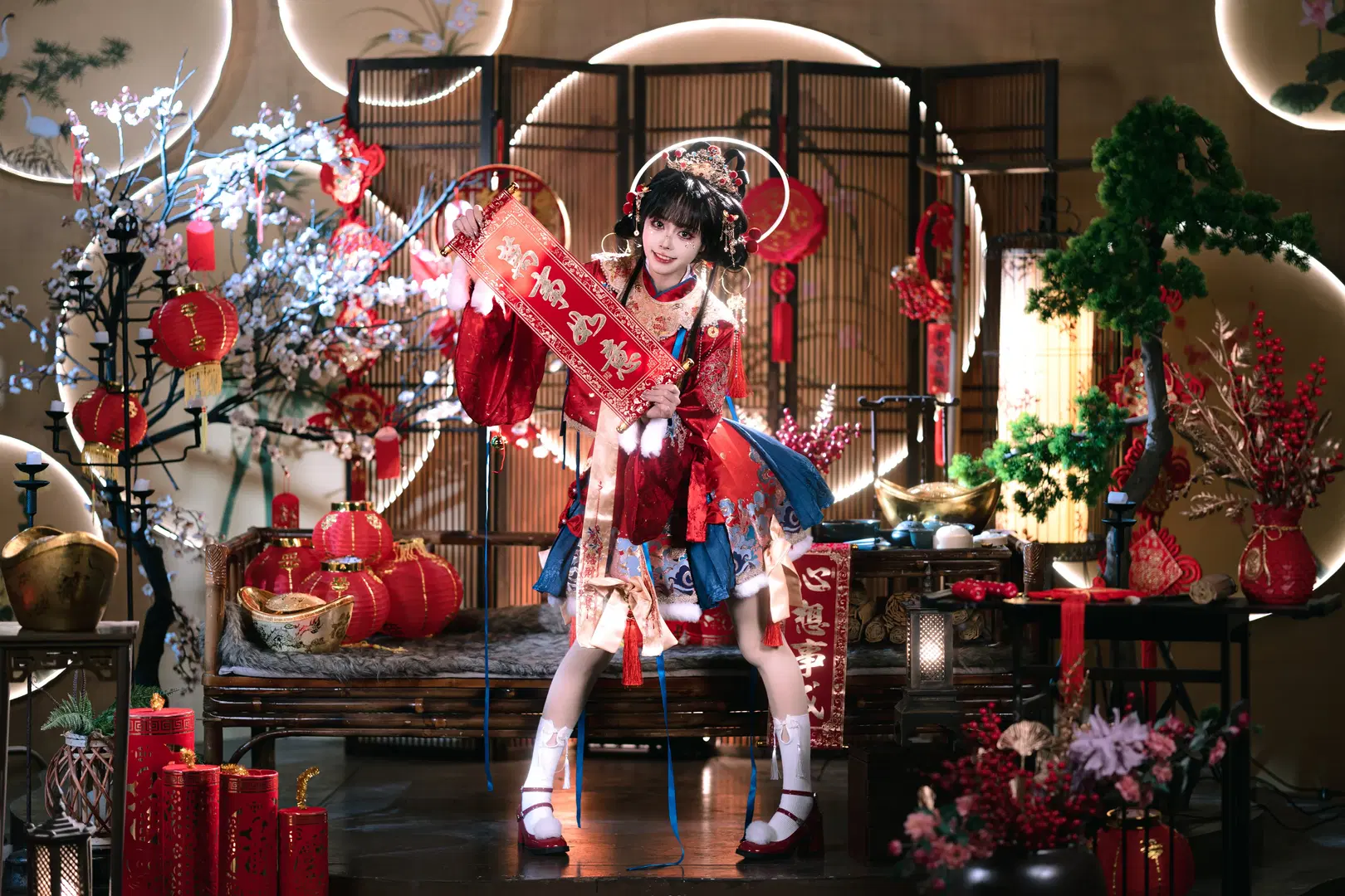 Red and blue color-blocked Lolita little New Year God of Wealth: Celebrating the New Year with Intangible Cultural Heritage atmosphere by 夏尔 - Image 6