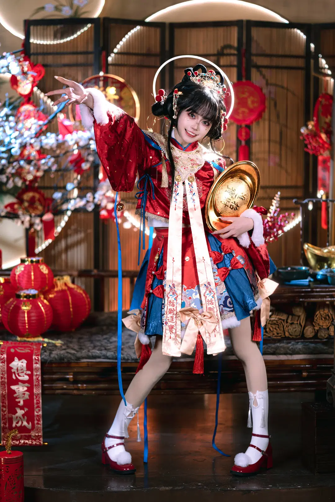 Red and blue color-blocked Lolita little New Year God of Wealth: Celebrating the New Year with Intangible Cultural Heritage atmosphere by 夏尔 - Image 7