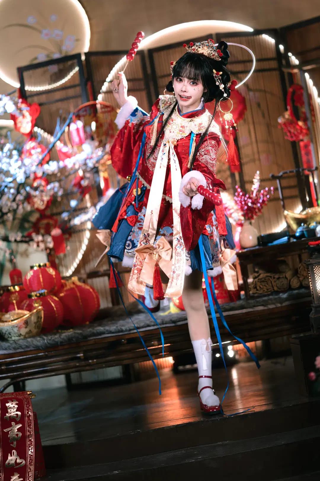 Red and blue color-blocked Lolita little New Year God of Wealth: Celebrating the New Year with Intangible Cultural Heritage atmosphere by 夏尔 - Image 8