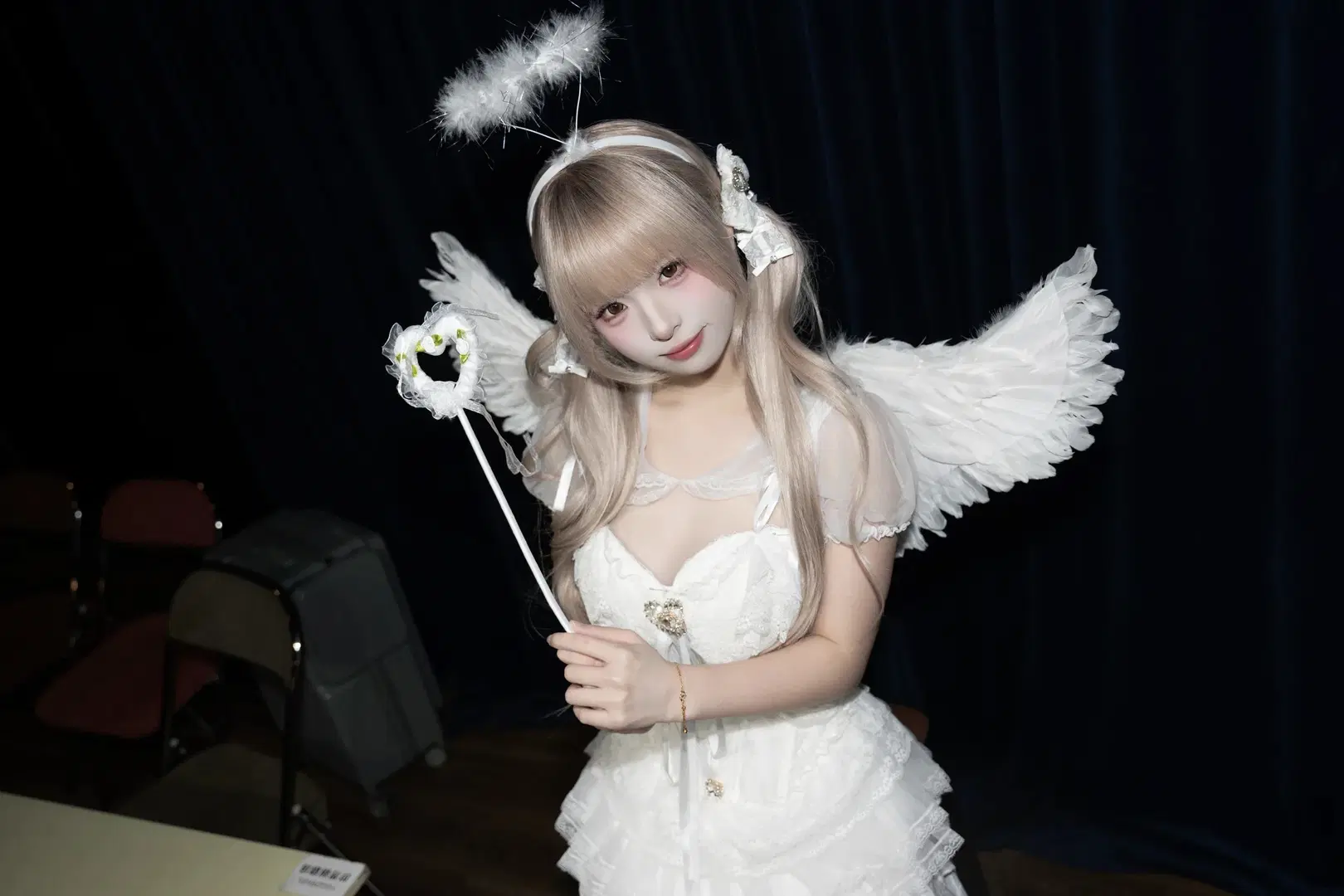 Pure white angel styling studio portrait: The divine sense of feathered wings and white lace stockings by 无糖可乐 - Image 3