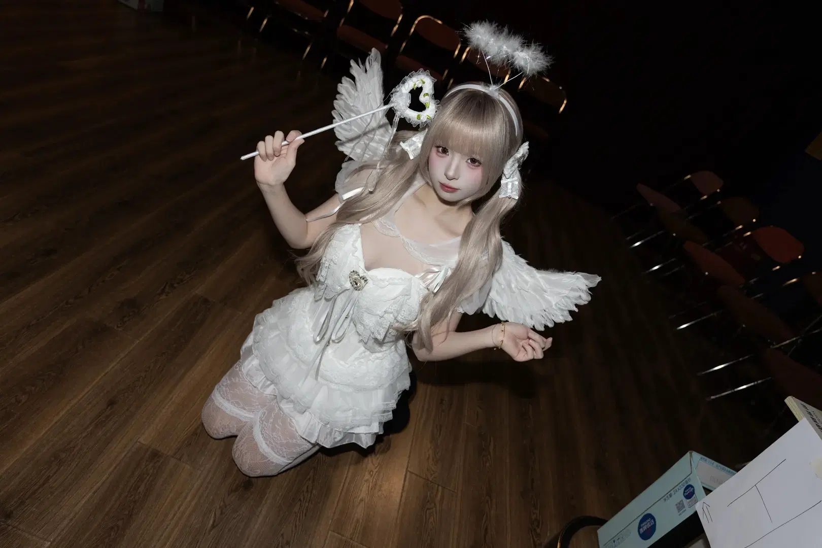 Pure white angel styling studio portrait: The divine sense of feathered wings and white lace stockings by 无糖可乐 - Image 8