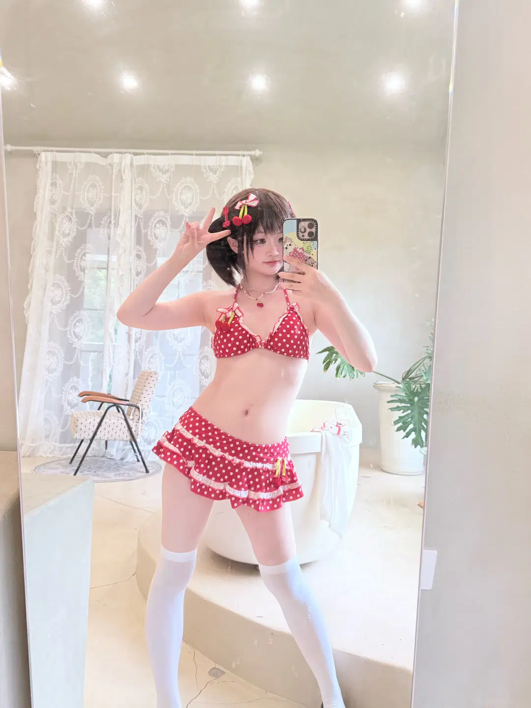 白丝, 双马尾, 二次元写真, 泳装穿搭, 短发女孩