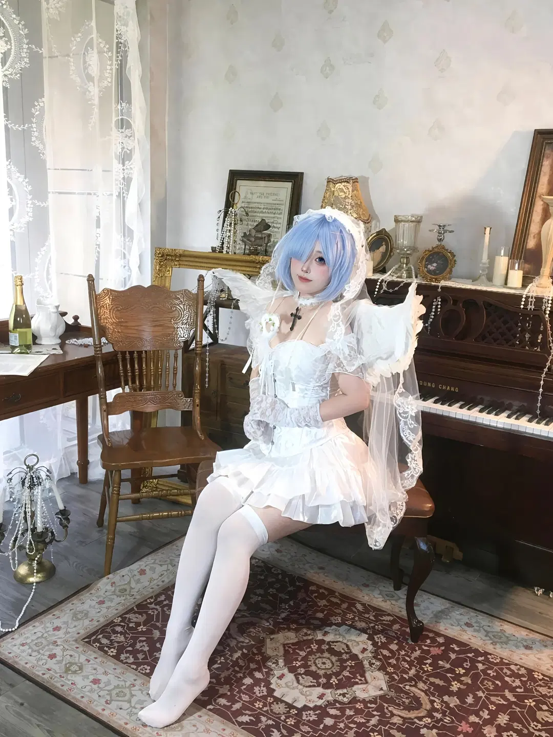 cosplay, 蕾姆cos, 从零开始的异世界, 蕾姆花嫁, 蕾姆白丝