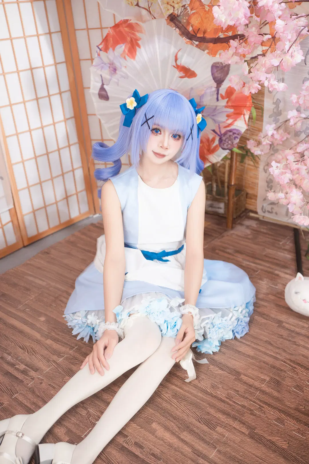 cosplay, Is the Order a Rabbit?, White stockings, Chino cosplay, cherry blossom Japanese-style photoshoot