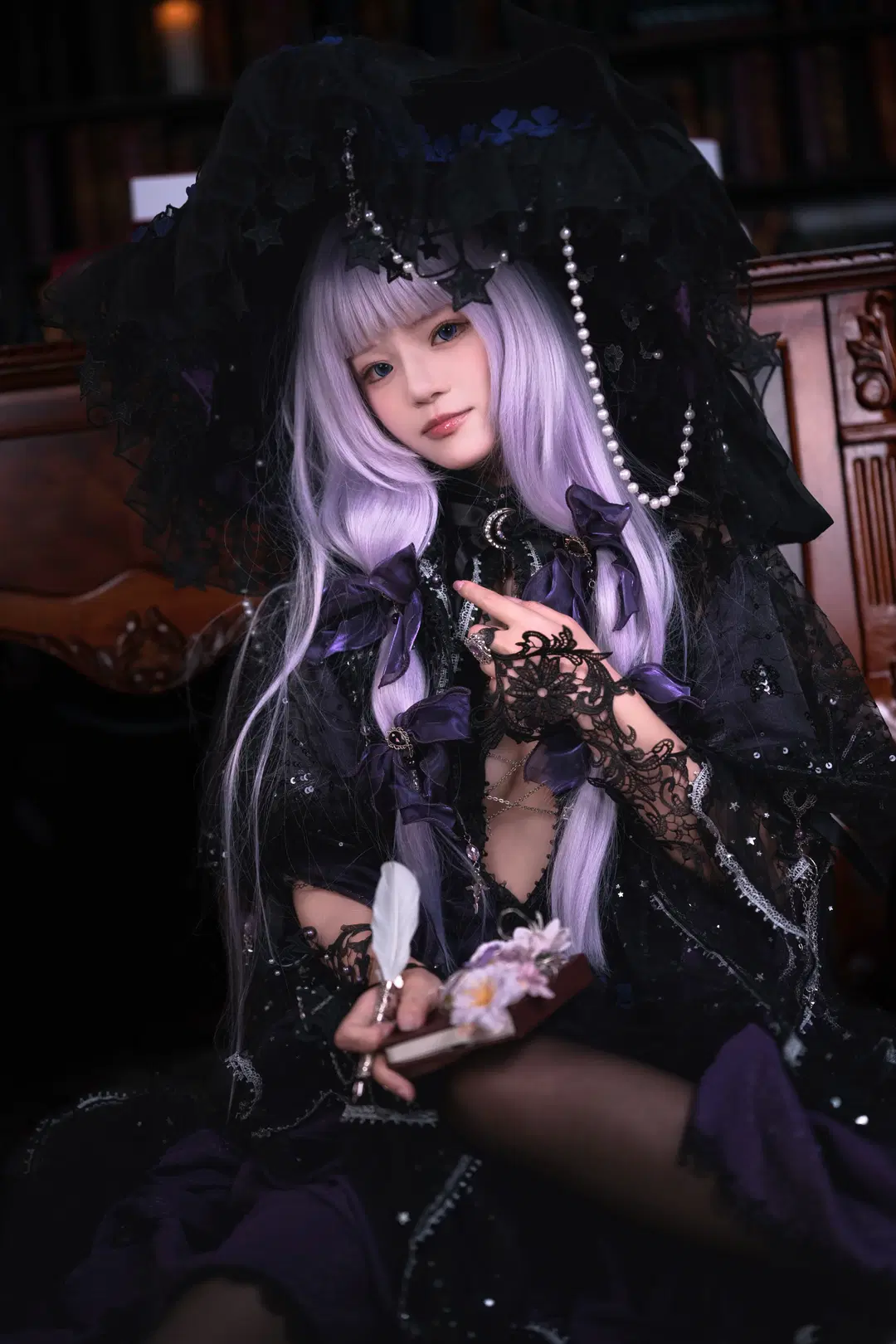 东方project, 帕秋莉cos, 哥特洛丽塔, 复古室内写真, 丝袜