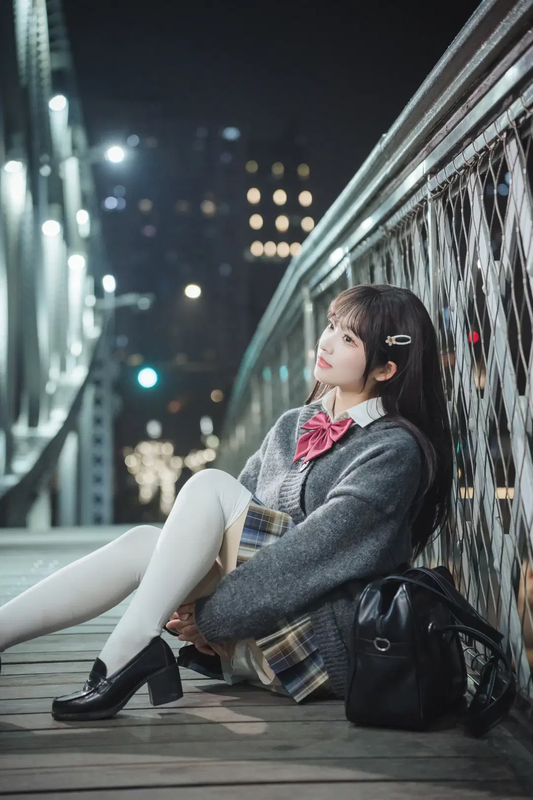cosplay, JK制服, 白丝, 夜景人像, 喵喵梓