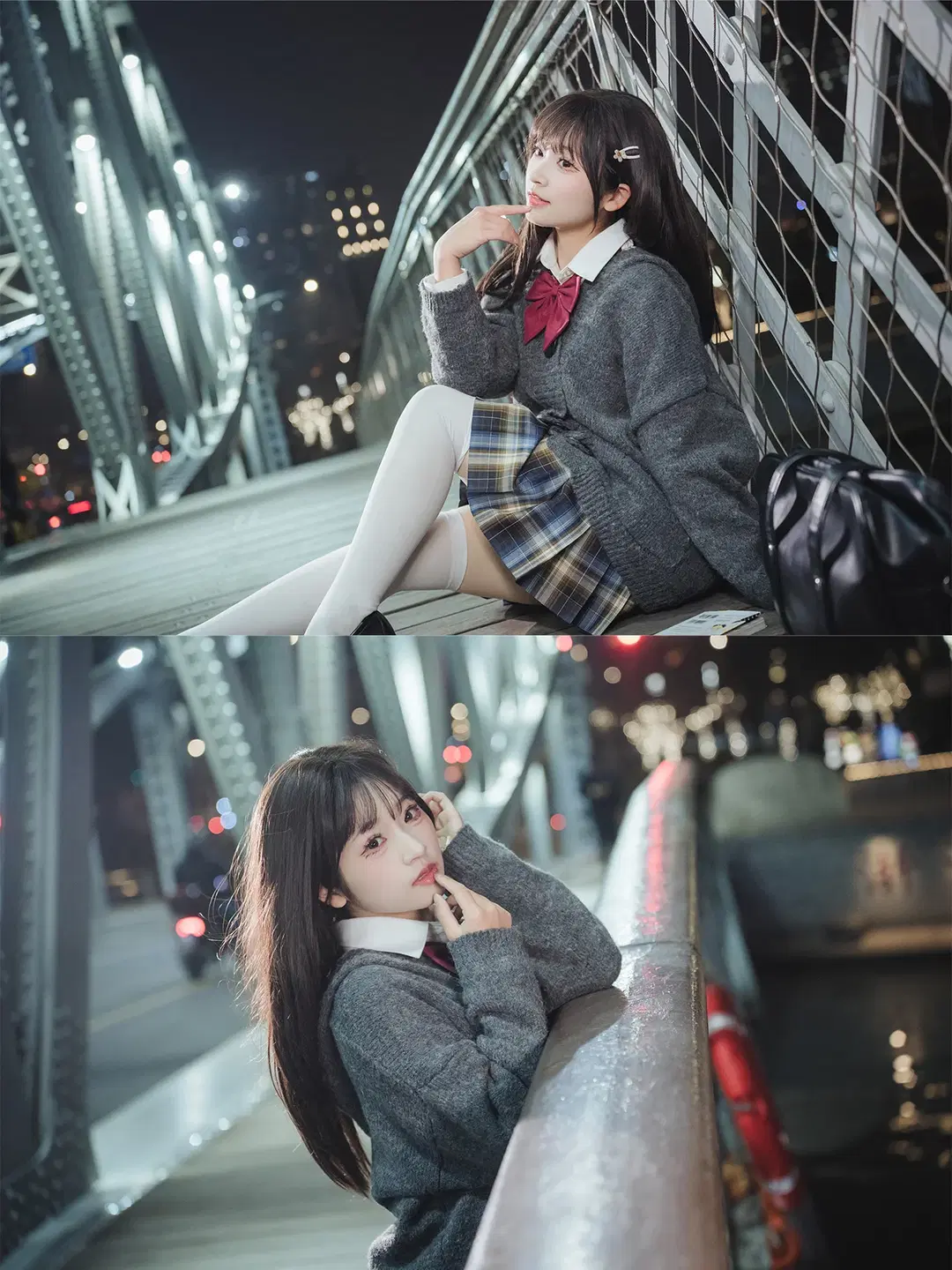 深夜橋邊的JK制服夜景人像 - 吶魄罗 - 第5張