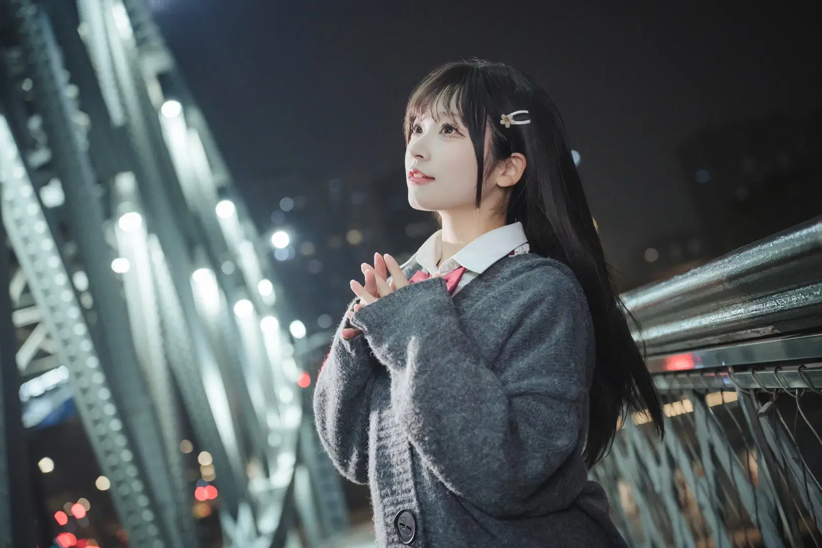 深夜橋邊的JK制服夜景人像 - 吶魄罗 - 第8張