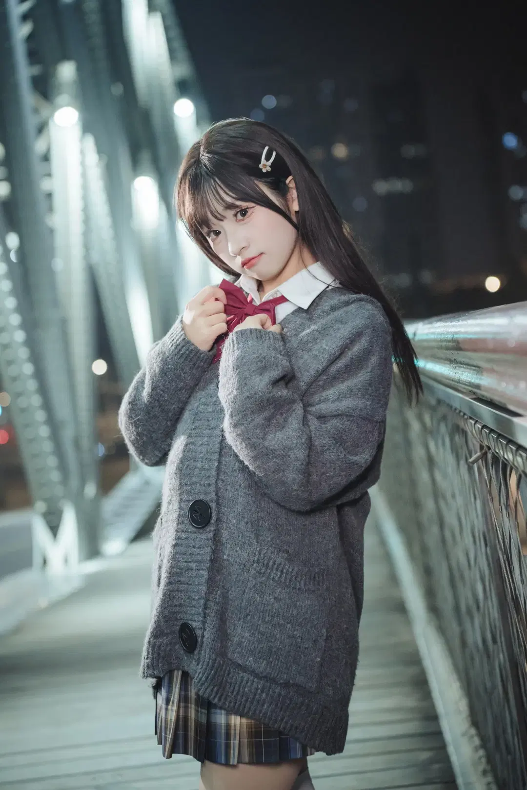 深夜橋邊的JK制服夜景人像 - 吶魄罗 - 第9張