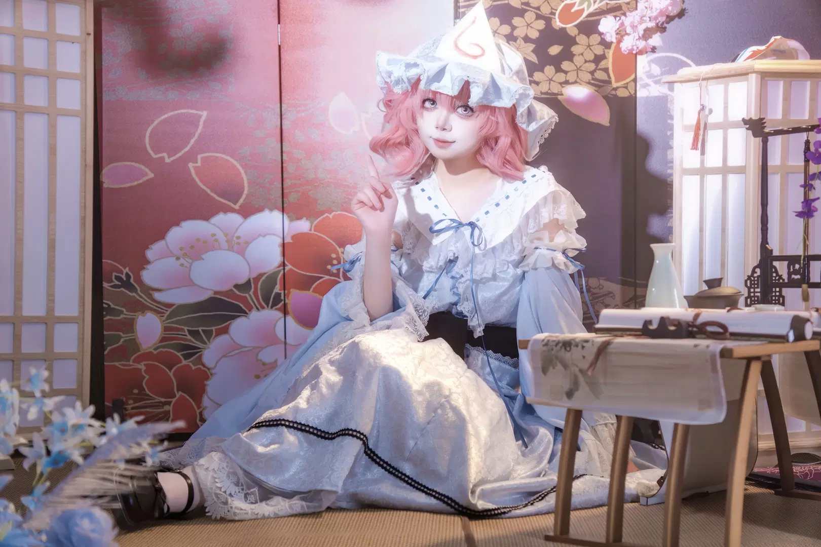 【西行寺幽幽子cos】粉發藍裙，西行妖的迷幻二設 - 屿西奈 - 第4張