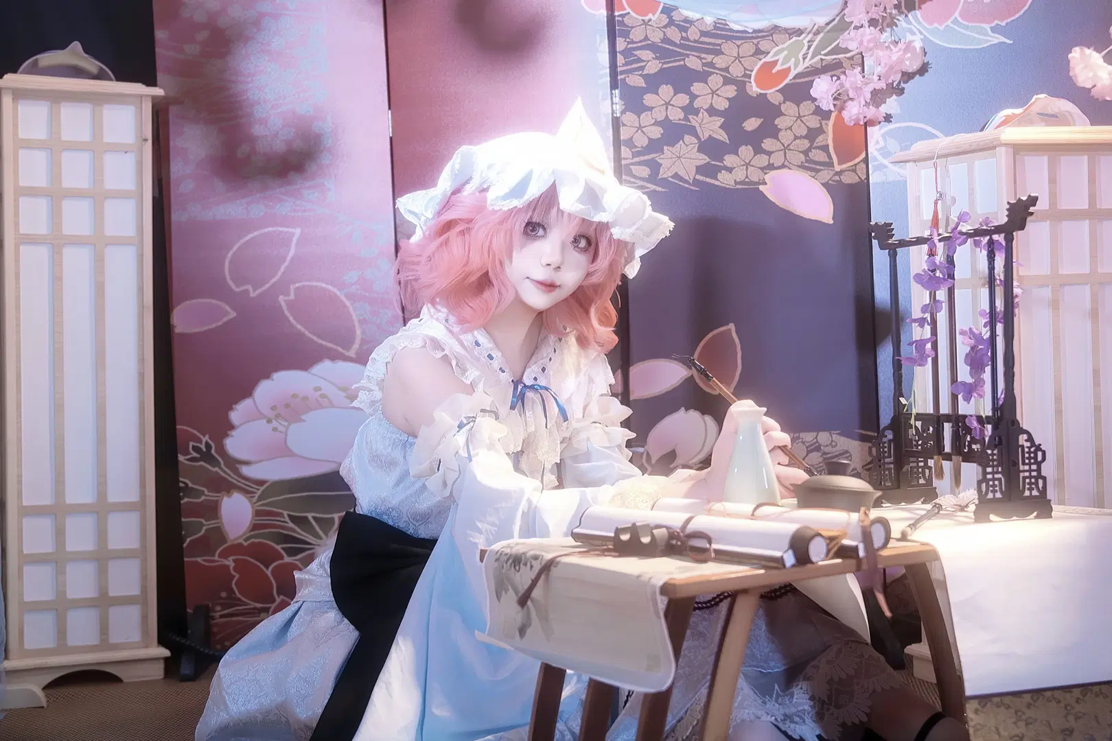 【西行寺幽幽子cos】粉發藍裙，西行妖的迷幻二設 - 屿西奈 - 第5張