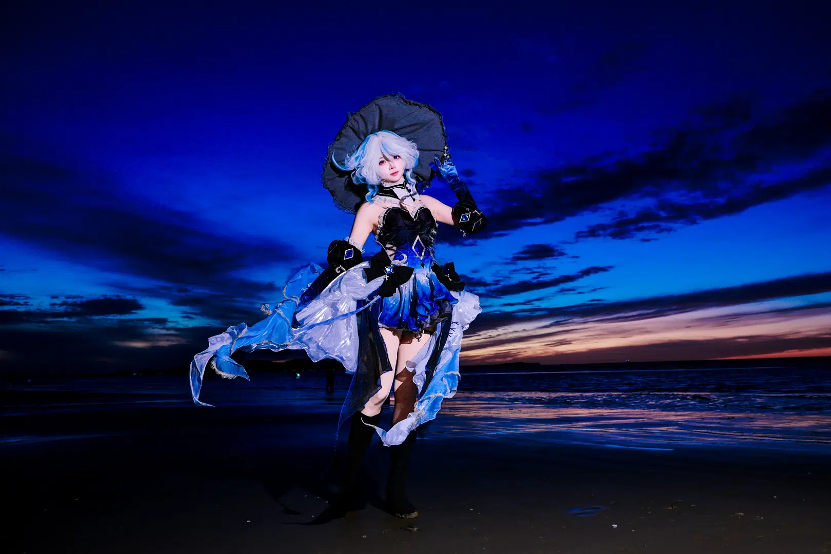 原神, 芙宁娜cos, 深海来信, 海边cos, 丝袜