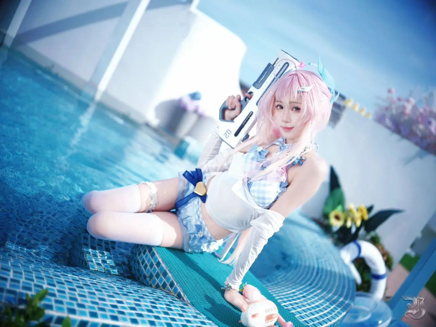 cosplay, 爱弥斯cos, 泳池写真, 夏日玩水, 白丝cos