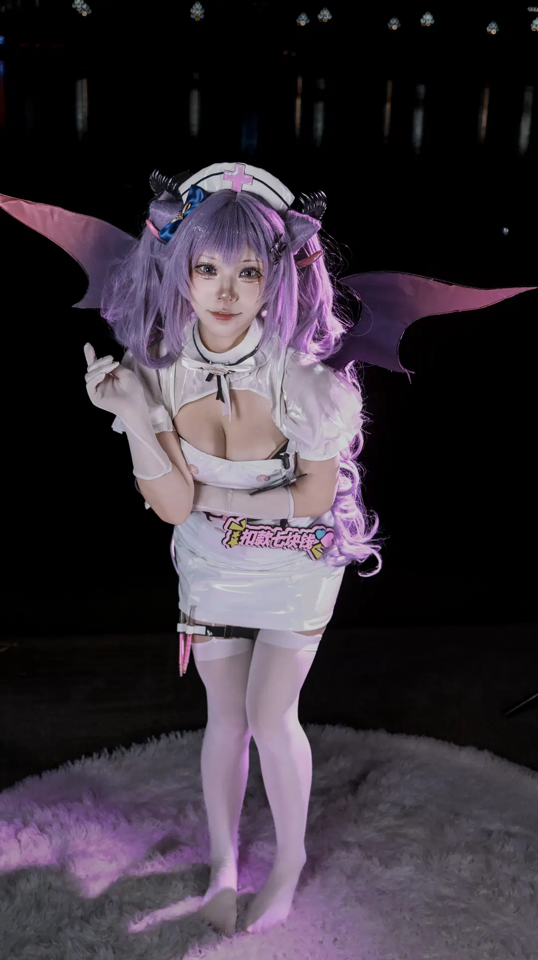 Genshin Impact, Keqing cosplay, White stockings, Little devil cosplay, Nurse cosplay