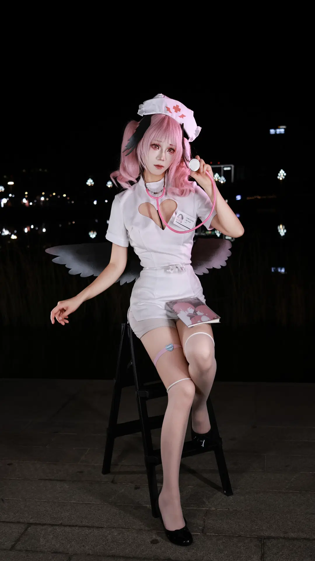 碧蓝档案, 下江小春cos, 夜景人像, 白丝cos, 护士服cos