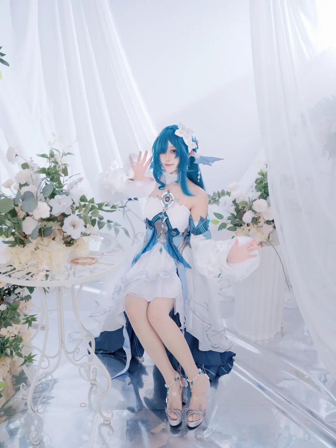 Genshin Impact, Anime cosplay, Blue-themed cosplay, Elf ear style, Vodyanitsa cos
