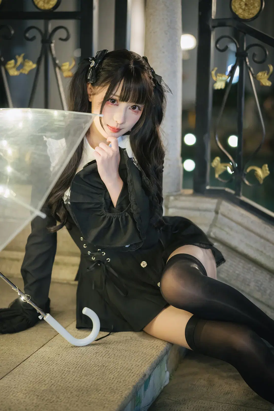 Dark Gothic Night Portrait: Transparent Glowing Umbrella & Black Tights Outfit by HIRO_午饭饭 - Image 10