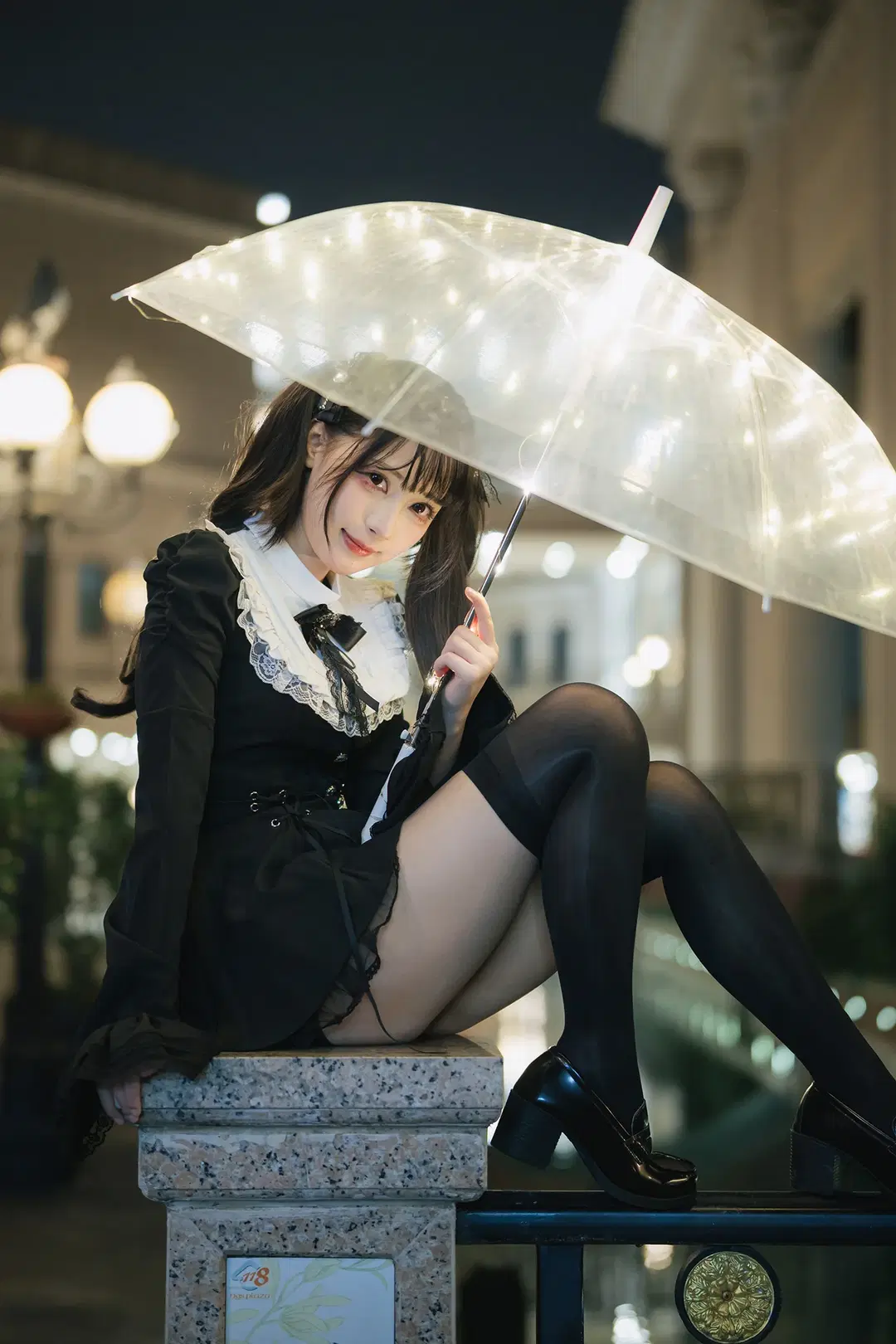 Dark Gothic Night Portrait: Transparent Glowing Umbrella & Black Tights Outfit by HIRO_午饭饭 - Image 14