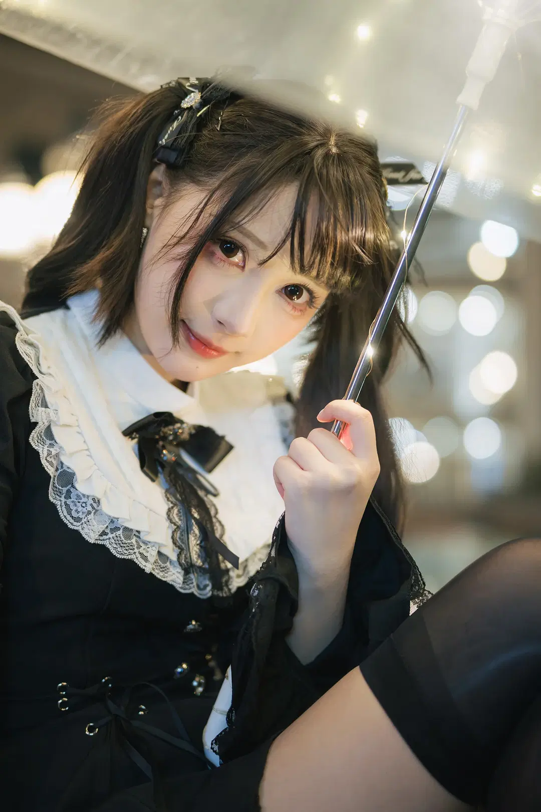Dark Gothic Night Portrait: Transparent Glowing Umbrella & Black Tights Outfit by HIRO_午饭饭 - Image 15