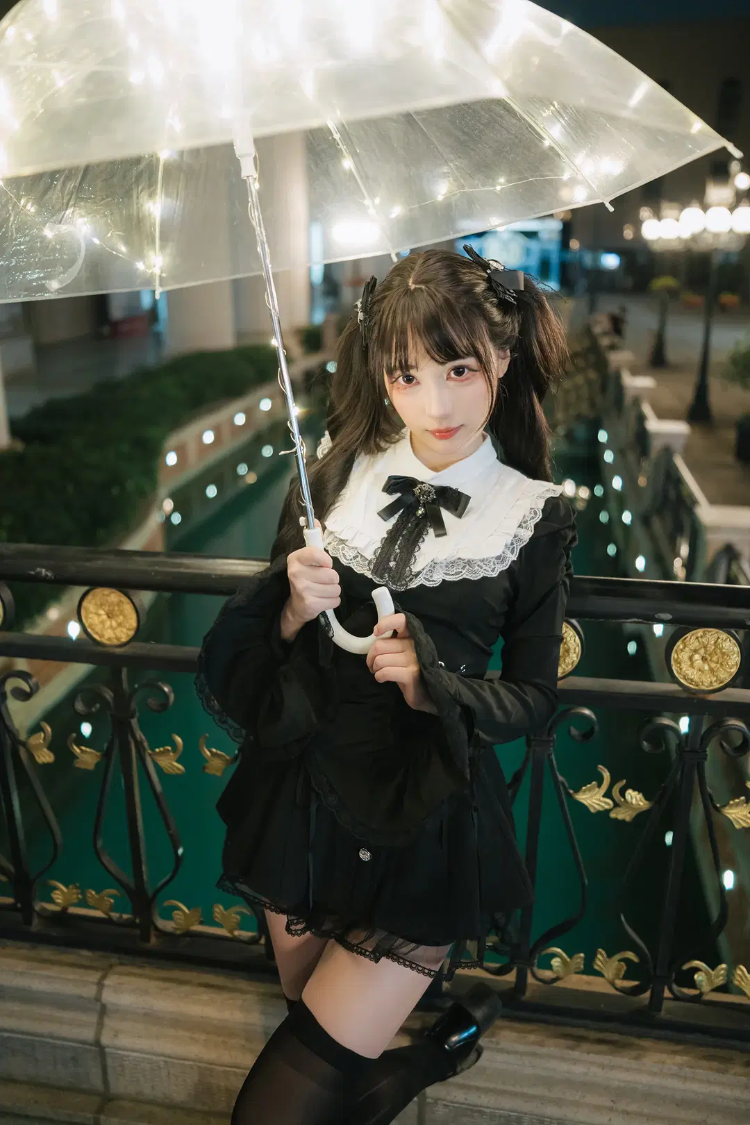 Dark Gothic Night Portrait: Transparent Glowing Umbrella & Black Tights Outfit by HIRO_午饭饭 - Image 4