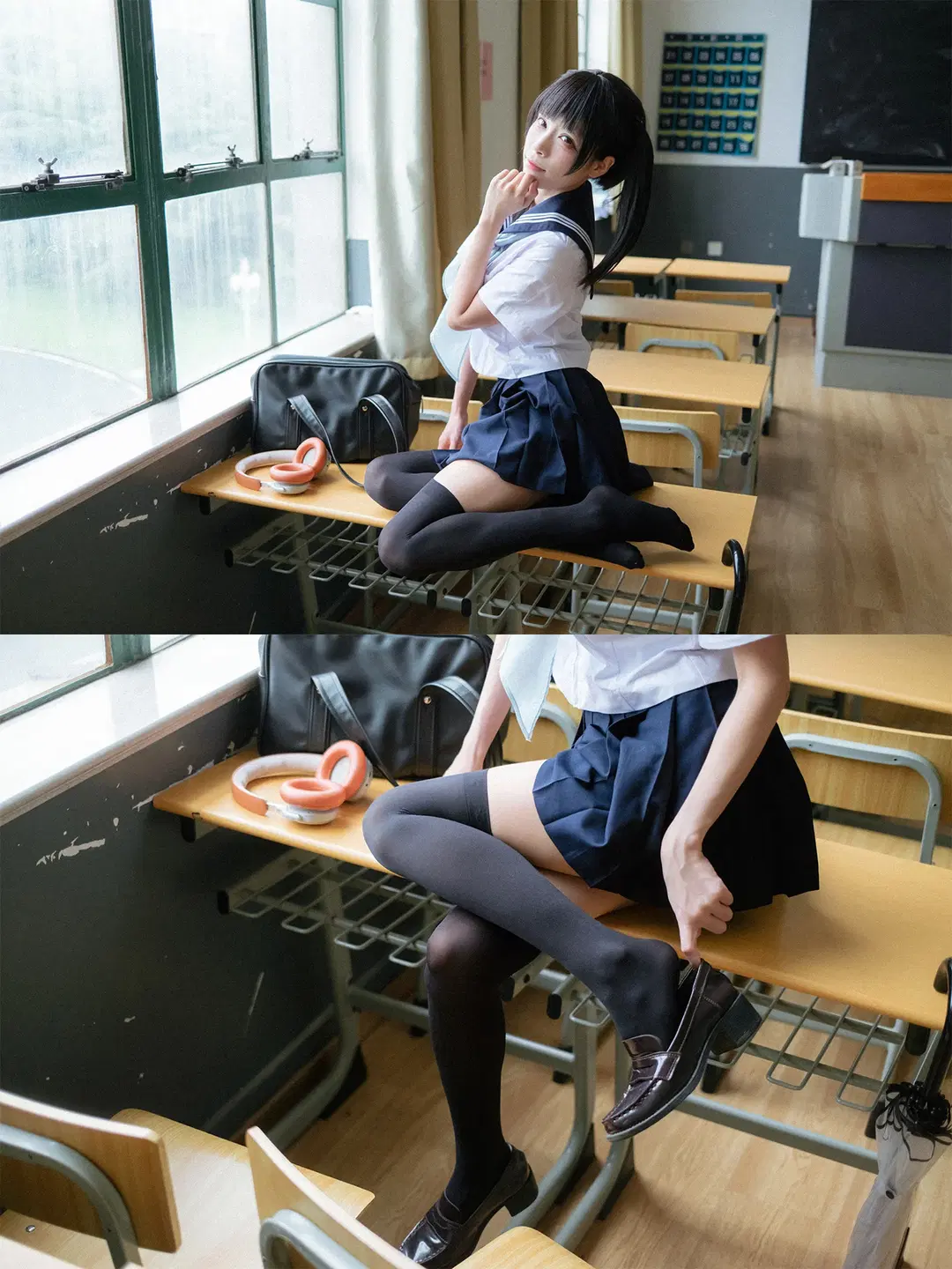 後排靠窗的雨天教室水手服寫真 - HIRO_午饭饭 - 第4張