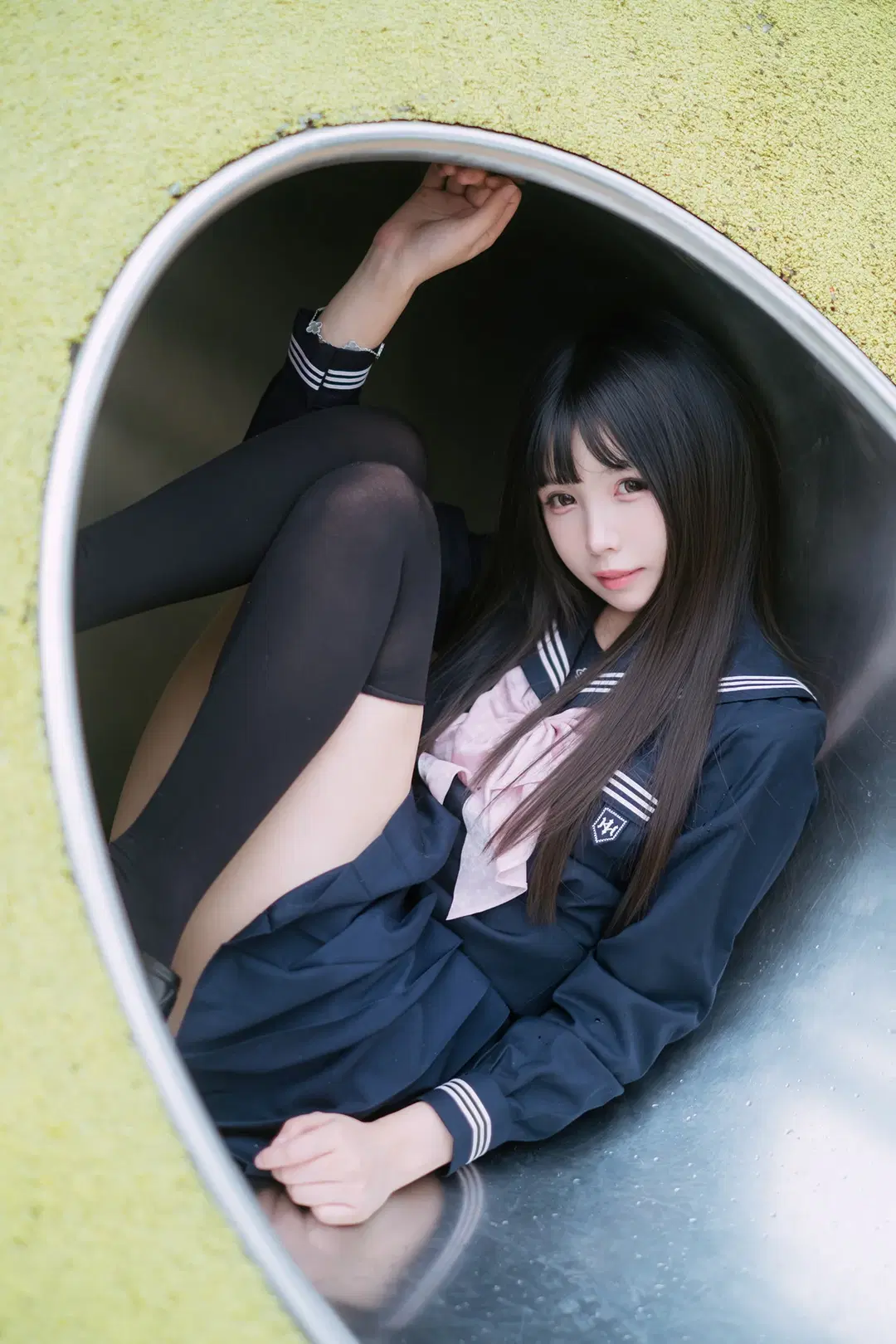 雨停后的水手服黑丝写真，游乐场滑梯拍摄日记 - HIRO_午饭饭 - 第4张